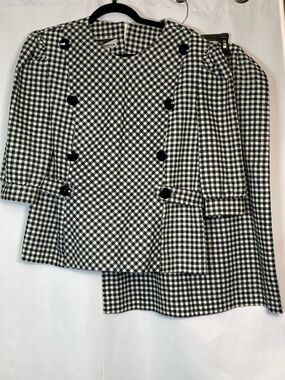 VTG Parnes Feinstein 2pc Gingham Skirt Suit Set Black/White Check Modern 10/12